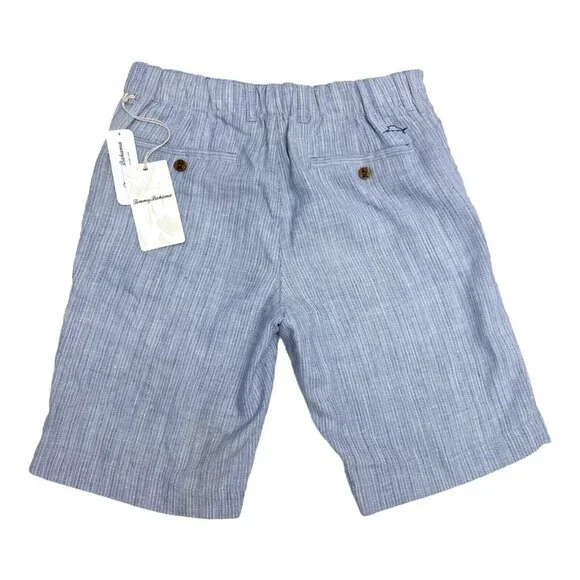 Tommy Bahama Men's Small Chambray Blue Harbor Herringbone Linen Blend Shorts - Picture 2 of 6